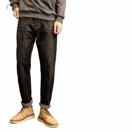 gmiixder Korean Elegant Autumn Winter Men's Jeans Loose Straight Pants Hg Kg Style Versatile Casual Simple Lg Trousers I13r#