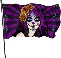 Accessories Purple Skull for Day of The Dead Holiday Garden Yard House Flags Indoor Outdoor Party Club Home Decorations for Women Men Gifts