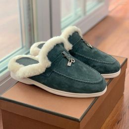 Slippers Autumn And Winter Semi Slipper Women's Suede Tassel Lock Buckle Flat Sole Leisure Loafer Muller Shoes Wool Baotou