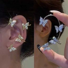 Ear Cuff Ear Cuff Silver plated metal butterfly ear clip womens non perforated sparkling zircon ear cuff clip wedding jewelry earrings Y240326