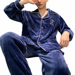 plus Size Winter Lg Sleeve Thick Warm Flannel Pajama Sets for Men Coral Veet Sleepwear Suit Pyjamas Homewear Clothes 2024 G2nP#