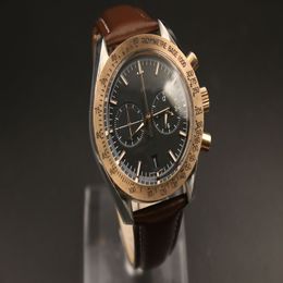 Top watch men quartz chronograph sea master Black dial Ocean Stopwatch rose gold Bezel Fluted Case watches208f