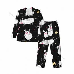 men Pyjama Sets Cute Rats Funny Mice Sleepwear For Man Shirt Lg Sleeve Male Soft Home Loungewear C1RX#