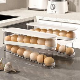 Kitchen Storage Rolling Eggs Tray Space-Saving Automatic Scrolling Egg Holder Large Capacity Double Rows For Fridge Refrigerator