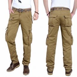 men Straight Cargo Pants Casual Multi-pockets Loose Work Male Military Tactic Army Trousers Large Size Clothing E518 D8Di#