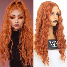 Heat Resistant Lace Front Wigs Deep Wave Part Orange Cosplay Color Lace Front Synthetic Wigs for Women Full Density4868069