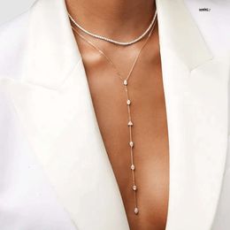 Anhänger-Halsketten, 100 % Sterling-Roségold und Silber, 3 Farben, geometrisch, verschiedene Formen, kleiner CZ-Stein, sexy lange Y-Lariat-Halskette 230512