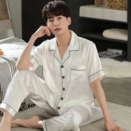 2024Pajama Sets for Lovers Silk Nightwear Solid Color Night Suit Men Size Sleepwear Fashion Satin Homewear Plus SizeSet 240314