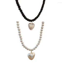 Pendant Necklaces Stylish Necklace Elegant With Heart Sophisticated Pearls Beaded Neck Chain Adornments N2UE