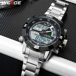 WEIDE Digital Display Mens Sport Hours Luxury Business Military Stainless Steel Strap Quartz Wristwatch Clock Relogio Masculino252Z