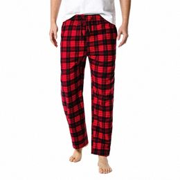 red Black Plaid Pyjama Pants Men Lounging Relaxed House PJs Sleep Bottoms Mens Flannel Cott Drawstring Butt Fly Sleepwear y2NM#