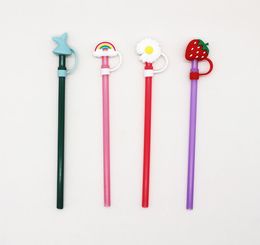 2021 Factory Reusable Creative Cartoon straw with Cute Topper Plastic Stripe Drinking Straws for Tumblers6963890