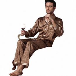 men Sleepwear Satin Silk Light Luxury Pajama Sets for Man Lg Sleeve Pijama Pjs Suit Nightwear Pyjama Male Homewear Loungewear v8j2#