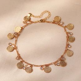 Anklets Chic 18k Gold Plated Small Circular Pendant Metal Chain For Women White Zircon Jewelry Accessories Female Gifts