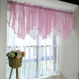 Curtains Light Baby Pink Sheer Cascade Curtain for Kitchen, Extra Wide Window Treatment, White Shabby Chic Ruffled Valance Tier Drapes