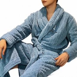 2023 Autumn Winter Thicken Warm Bathrobe Gown Thick Coral Fleece Nightwear Nightgown Home Clothes New Flannel Men Robe Sleepwear n3Z8#
