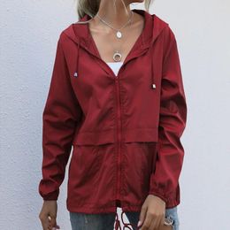 Women's Jackets Solid Color Loose Outdoor Long Sleeve Coat 2024 Spring Autumn Top Zipper Hoodie With Drawstrings
