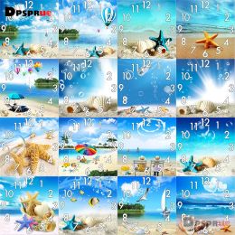 Stitch Dpsprue Full Diamond Painting Cross Stitch Sea shell With Clock Mechanism Mosaic 5D Diy Square Round Scenery 3d Embroidery Gift