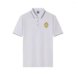 Men's Polos Polo Shirt With A Gold Emblem Printed Short Sleeved Loose Casual Top High-density Polyester Fibre