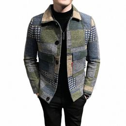 2023 New Men's Fi Slim Fit Casual Jacket with Geometric Colour Block Patchwork, Suitable for All Seass t3sY#