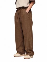 inflation Brown Retro Wed Denim Pants Unisex Classic Straight Leg Jeans Male Trouesr Plus Size 03ny#