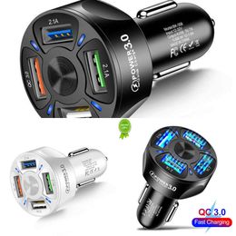 Update 4 Port Car USB Charger 7A 48W Mini Quick Charge 3.0 Universal Fast Charging In Car Phone Charger For Iphone Samsung Xiaomi