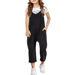 Girls Casual Sleeveless Jumpsuits Spaghetti Strap Loose Overalls Rompers Long Pants With Pocket 1 Gender Neutral Baby Clothes 240307