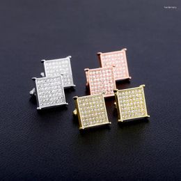 Stud Earrings Hip Hop Claw Setting Cubic Zirconia Bling Out Earring Male Gold Colour Copper Square For Men Rapper Jewellery