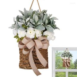 Decorative Flowers Door Hanger Basket Wreath Boho Spring Welcome Sign Front Decor Home Porch Wall Hang Ornament For Windows Walls