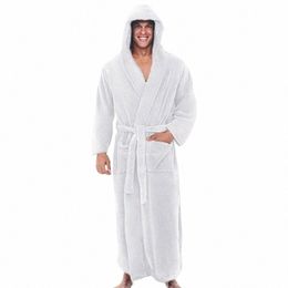 Cosy Bathrobe Plush Bathrobe Soft Absorbent Men's Hooded Bathrobes with Adjustable Belt Pockets Stay Cosy Sleepwear s4Sx#