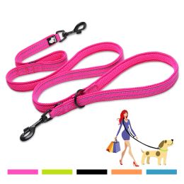 Leashes Truelove 7 In 1 Reflective Dog Leash Double Nylon MultiFunction Adjustable Lead Hand Free for Small Large Dogs Walking Training