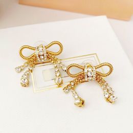 New designer earrings 18k gold Crystal bow Earrings for fashion women Earring ear rings Luxury brand jewelry gift