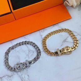 Charm Bracelets Quality Luxury Brand Real 925 Sterling Silver Women Crystal Cuba Chain Belt Bracelets Bangle High Fashion Jewelry Not Fade J240326