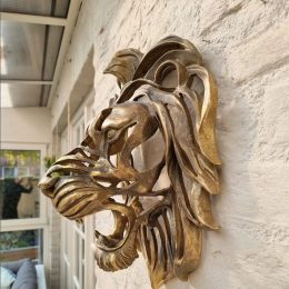 Sculptures Rare Find Large Lion Head Wall Mounted Art Sculpture Gold Resin Lion Head Art Wall Luxury Decor Kitchen Wall Bedroom Dropshippin