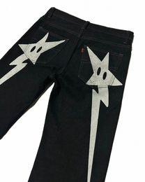 y2k Jeans Mens Streetwear Harajuku Hip Hop Star Print Oversized Baggy Jeans Black Pants New Gothic High Waist Wide Leg Trousers b3Xr#