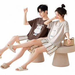 couple Pyjamas Sets Summer Carto Pyjamas Cott Short Sleeved Men and Women Sleepwear Pijamas Lover Homewear Loungewear 61i4#