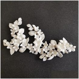 Tiaras Slbridal Handmade S Crystal Pearls Ceram Flower Leaf Bridal Hair Clip Barrettes Accessorie Jewelry 240311 Drop Delivery Hairjew Otnm1