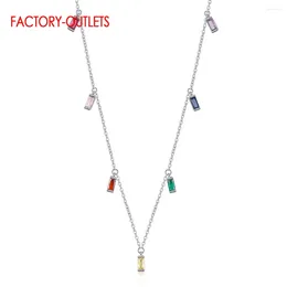 Pendant Necklaces Fashionable Genuine 925 Sterling Silver Necklace For Women Girls Sparkling Colorful Zircon Stone Korean Style Wholesale