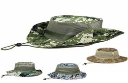 Camouflage Fisherman Hat Wide Brim Bucket Cap Male Female Outdoor Camo Hunting Camping Antisun Mesh Hat 5 Colors5309047