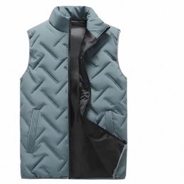 2023 Winter Warm Men's Jacket Sleevel Zipper Vest Solid Color Casual Vests Cott-Padded Thickened Stand Collar Wear Outside t8OC#