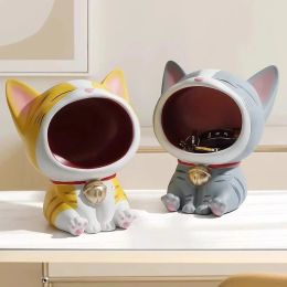 Sculptures Big Mouthed Cat Resin Key Storage tray 20.5x19cm Cartoon Cute Home Container Animal Statue Living Room Ornament Desktop Decor
