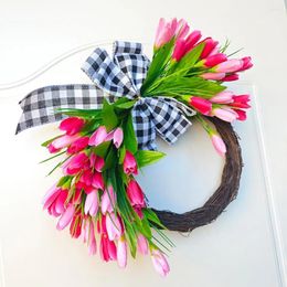 Decorative Flowers Artificial Door Wreath Spring Floral Plaid Bowknot For Home Decor Garden Ornaments Window Display Mold