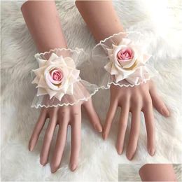 Elbow Knee Pads Gothic Rose Flower Lace Cuff Fashion Hand Sleeves Elegant Sweet Wrist Cuffs For Women Girls Party Accessories Drop Del Otfau