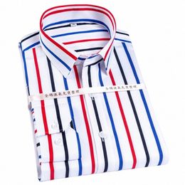 men's Colour Block Striped Wrinkle-Resistant Dr Shirt Lg-Sleeve Standard-fit Hidden Butt Collar Casual Pure Cott Shirts c2WV#