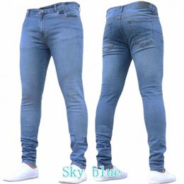 mens Pants Pure Color Stretch Jeans Casual Slim Fit Work Trousers Male Vintage W Plus Size Pencil Pants Skinny Jeans for Men t9kR#