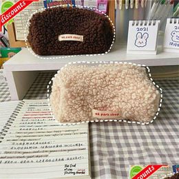 Storage Baskets Upgrade Cute Lamb Hair Travel Makeup Bag Pen Pencil Pouch Cosmetic Student Large Capacity Mtifunction Drop Delivery Dhshf