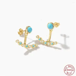 Stud Earrings AIDE 925 Sterling Silver Fashionable Women's Fine Jewelry Crystal Zircon Turquoise Hook Pendientes