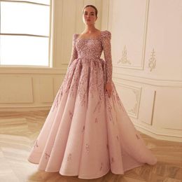 Said Dusty Dubai Sharon Abendkleid, rosafarbene Kleider für Frauen, Hochzeit, Party, langärmelig, saudisches arabisches muslimisches formelles Abendkleid Ss453 mal