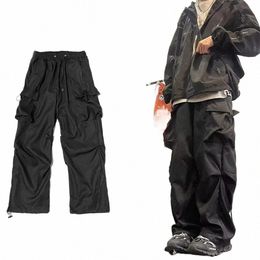 baggy Cargo Pants for Men Red Black Gray Straight Trousers Male Vintage Hip Hop Streetwear Classic Style 18m0#