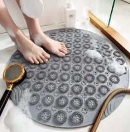 Mats Round NonSlip Shower Mat, Strong Suction Bath Mats With Drain Holes, Bathtub Mat With Raised Massage Loop